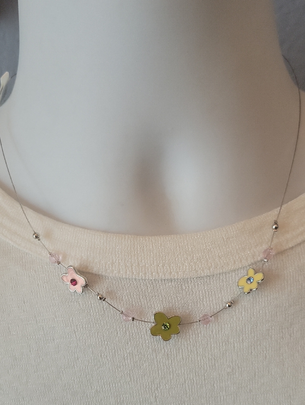 NIB -- LIA SOPHIA Pink Green Yellow Flower Charm Necklace